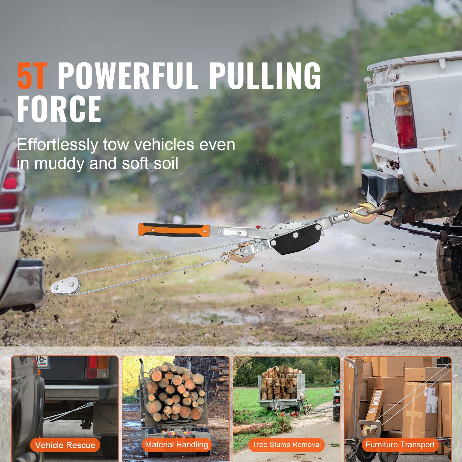 Heavy Duty Come Along Winch 5 Ton Ratchet Cable Puller For Vehicle_voghion.com